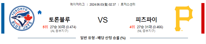 6월3일 MLB 토론토 피츠버그 해외야구분석 무료중계 스포츠분석