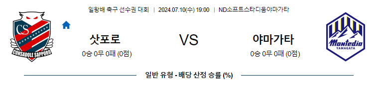 [진짜총판] 7월10일 [일왕배컵] 삿포로 VS 야마가타 아시아축구분석