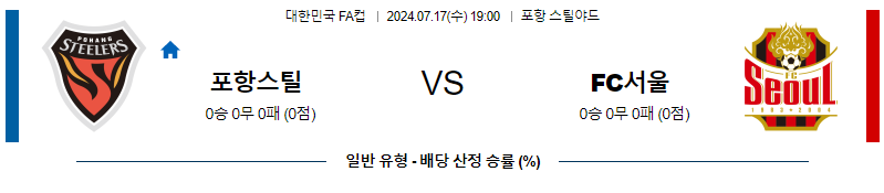 [진짜총판] 7월17일 대한민국 FA컵 포항스틸러스 FC서울 아시아축구분석