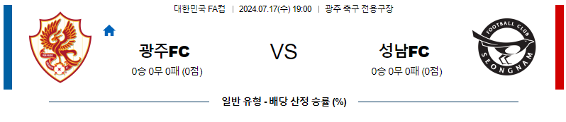 7월17일 대한민국 FA컵 광주FC 성남FC 아시아축구분석 무료중계 스포츠분석