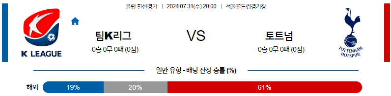 7월31일 [클럽친선 팀K리그] 토트넘 VS 해외축구분석