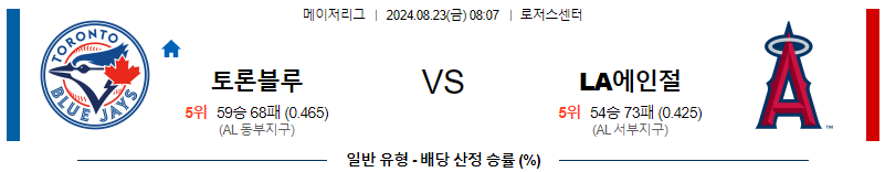 8월23일 MLB 토론토 LA에인절스 해외야구분석 무료중계 스포츠분석