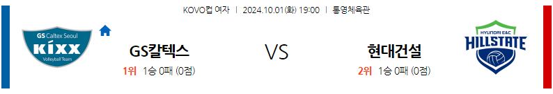 10월1일 KOVO 컵(여) GS칼텍스 현대건설 국내배구분석 무료중계 스포츠분석