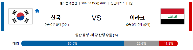 10월15일 월드컵 예선전 대한민국 이라크 해외축구분석 무료중계 스포츠분석