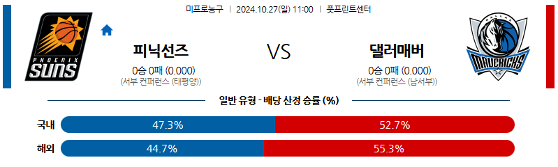 10월 27일 NBA 피닉스 댈러스 미국프로농구분석 무료중계 스포츠분석