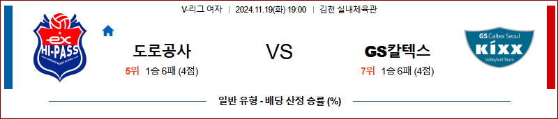 11월 19일 V-리그 (여) 도로공사  GS칼텍스 국내배구분석 무료중계 스포츠분석