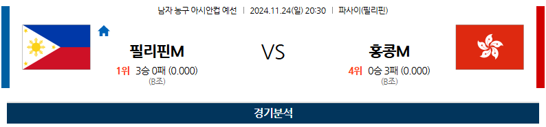 11월 24일 아시아 컵 필리핀 홍콩 국내외농구분석 무료중계 스포츠분석